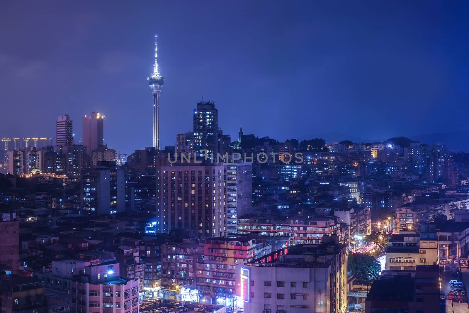 
Night view of Macau Tower in Twilight Time by Surasak