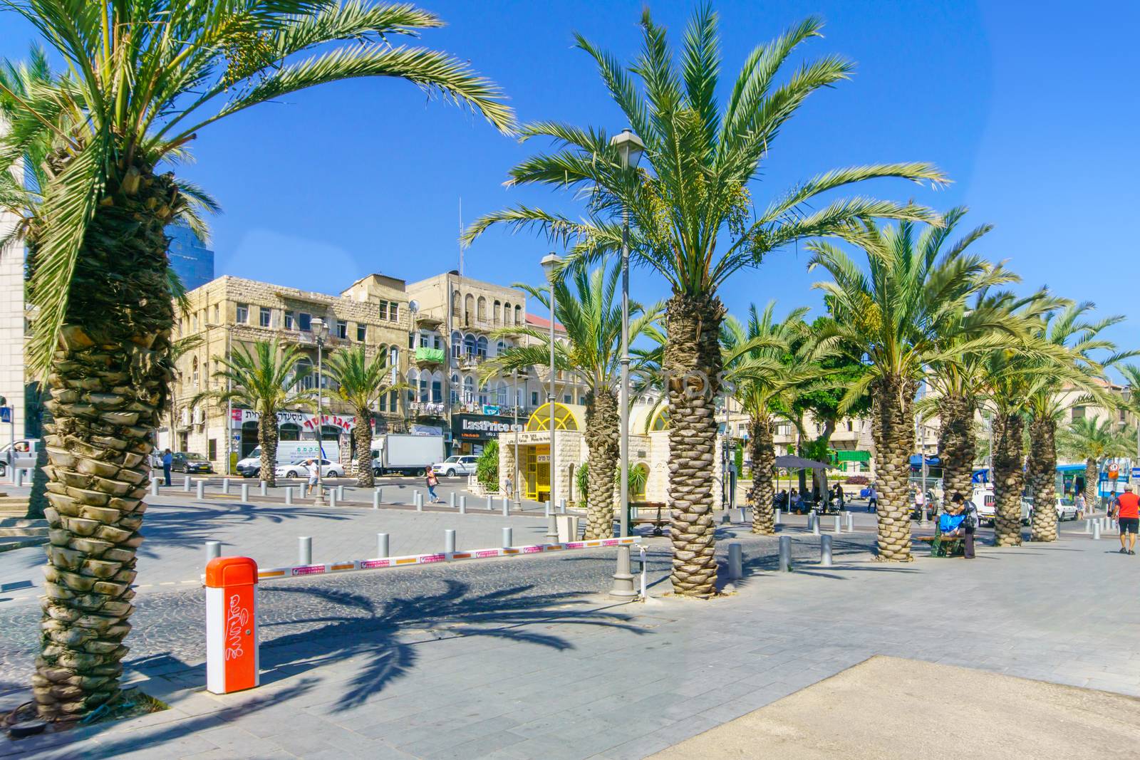 HAIFA, ISRAEL - JULY 21, 2015: Scene of Paris square, and its subway (Carmelit) station, with local and visitors. It is one of the major commercial squares in downtown Haifa, Israel