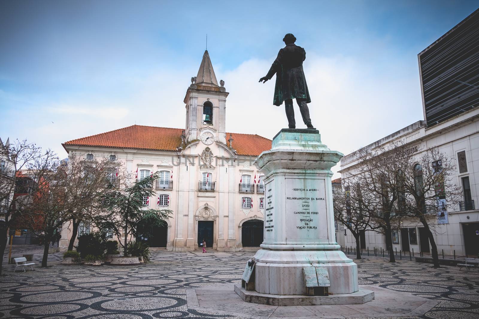 Aveiro, Portugal - May 7, 2018: Architecture Detail of City Hall in Historic Downtown on a Spring Day