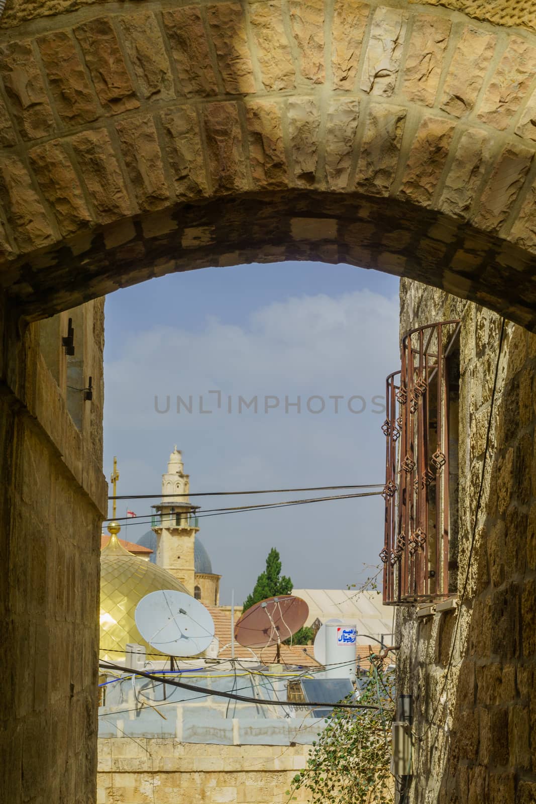 Jerusalem, Israel - October 19, 2018: Arches and roofs in the old city of Jerusalem, Israel