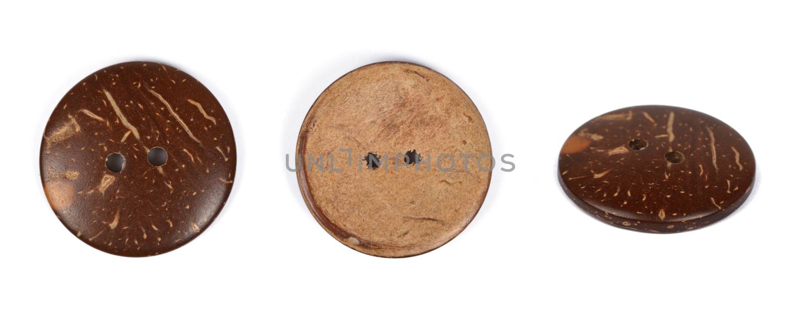wood natural buttons isolated, white background by polyats