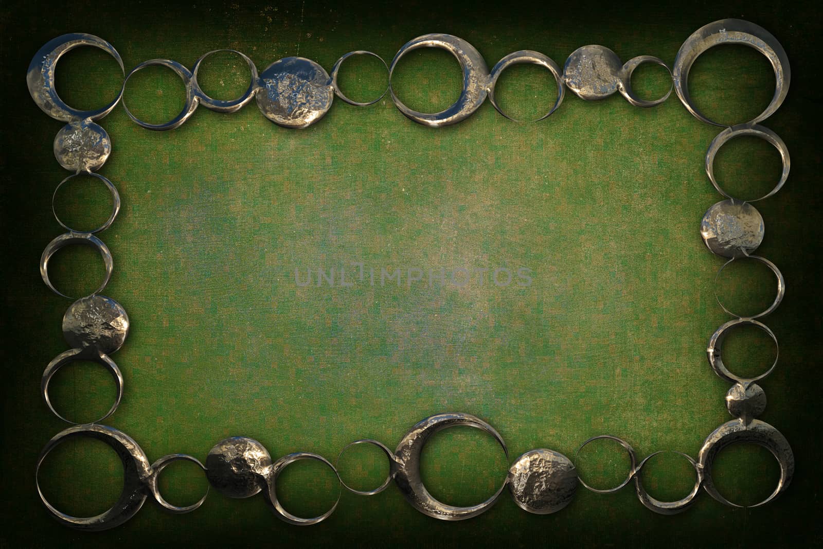 A modern decorative metallic frame with a textured background. Blue, green and gold colors