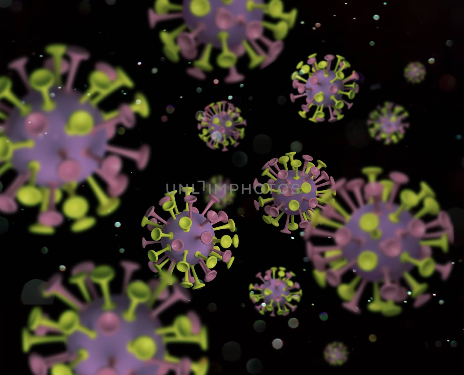 Simplified close-up illustration 3D of corona viruses by anterovium