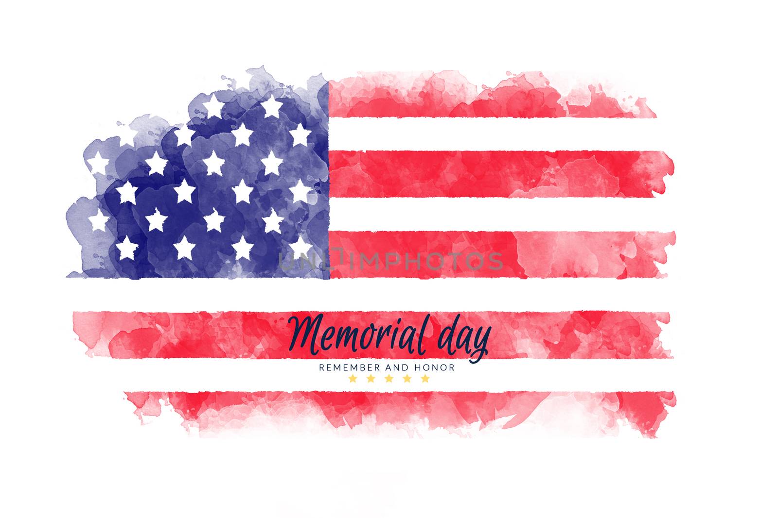 Memorial Day background illustration. text Memorial Day, remember and honor with America flag watercolor painting isolated on white background, vintage grunge style by asiandelight