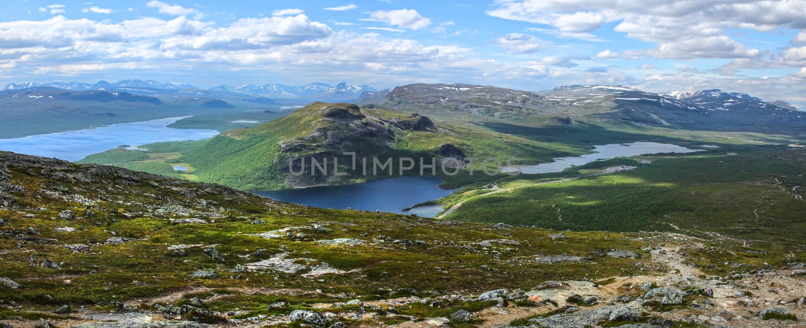 Dramatic panorama from Saana fell top to North in Finnish Lapland