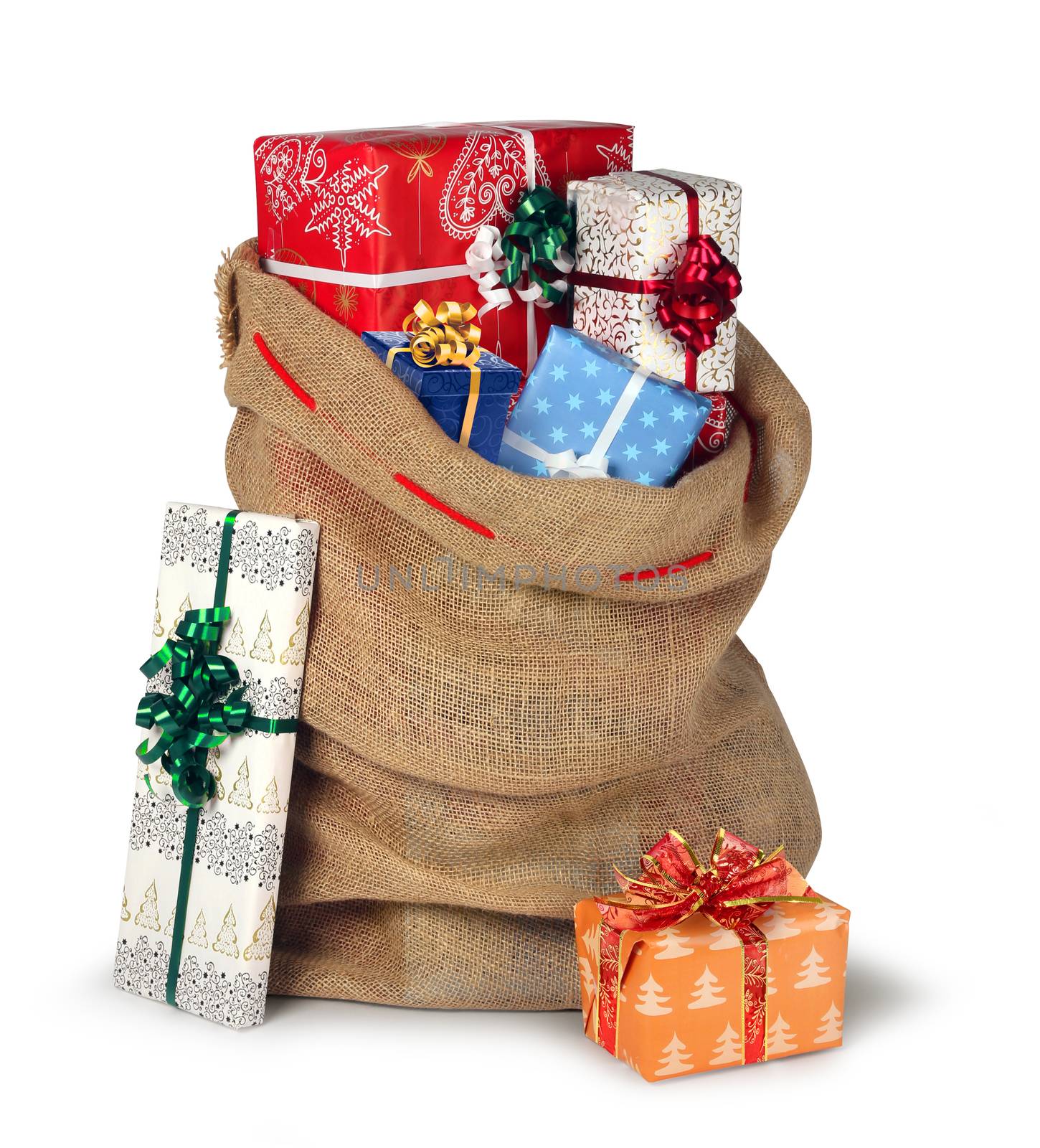 Christmas sack full of presents isolated by anterovium