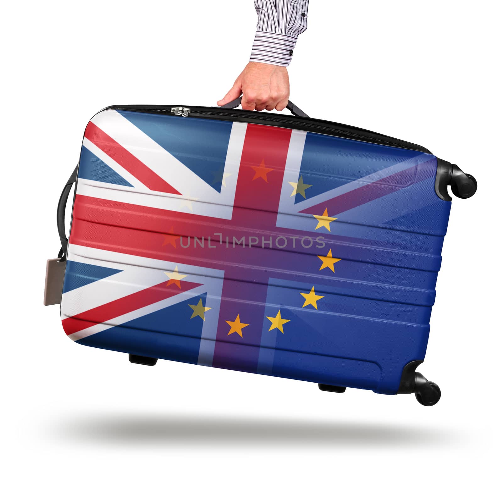 Modern suitcase Union Jack leaving EU by anterovium