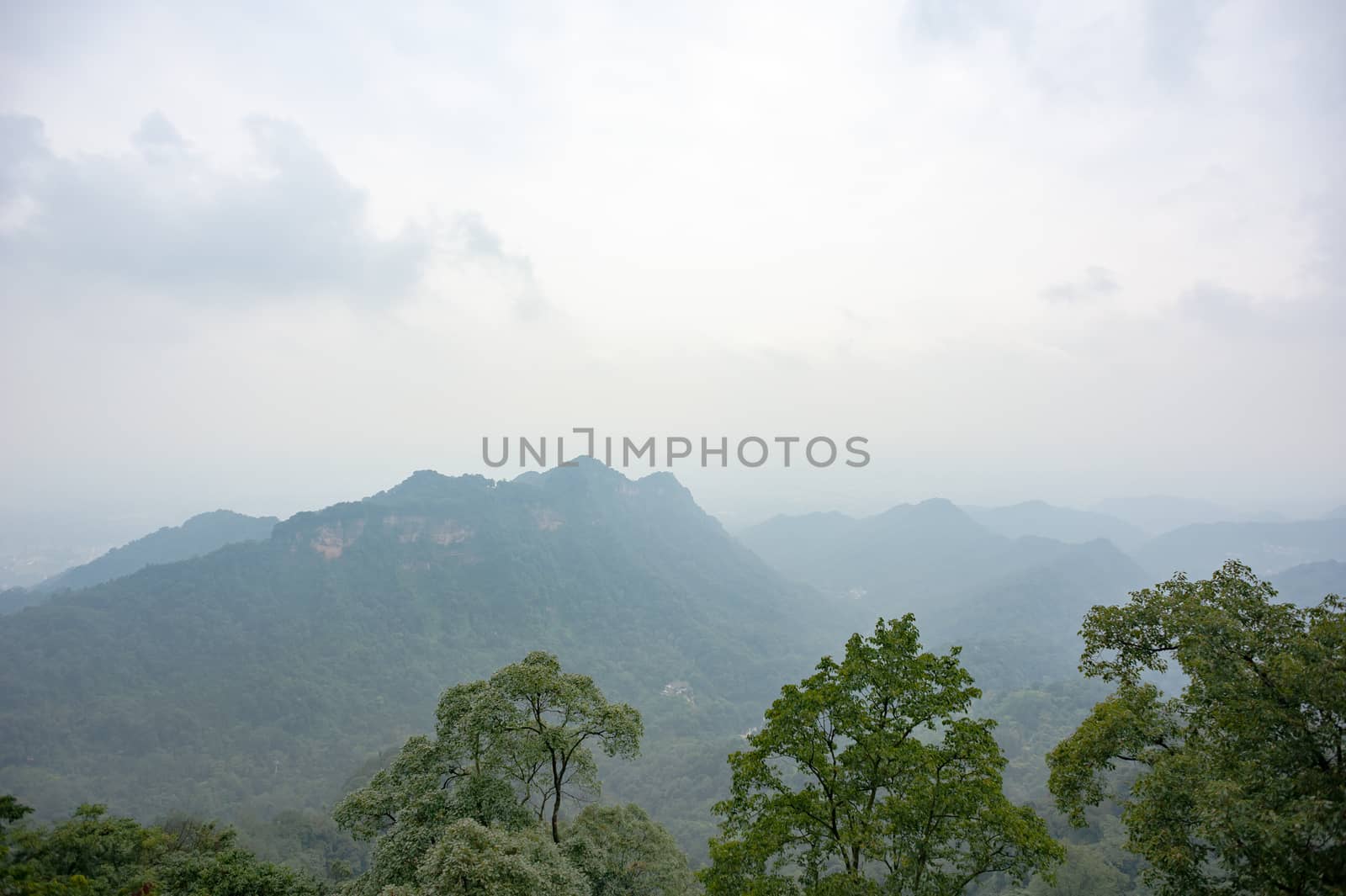 Mountain landscape in the haze in QingChengShan, Sichuan province, China
