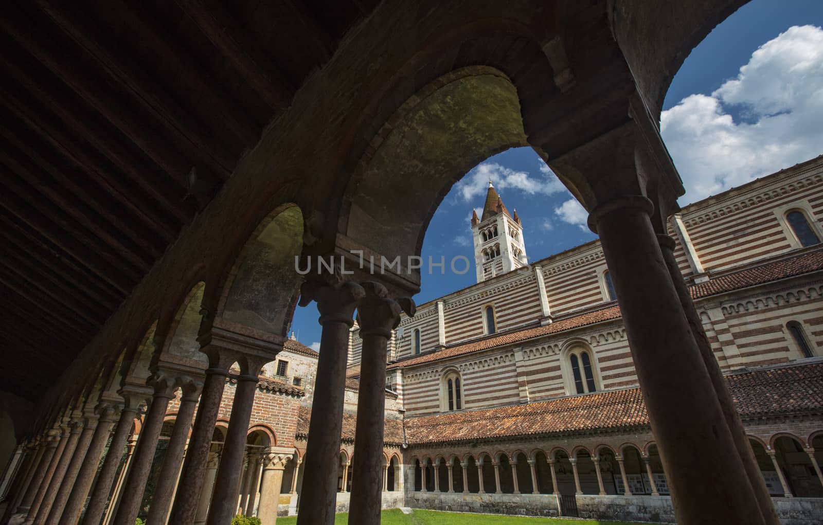 Verona, Italy, Europe, August 2019, A view of the Basilica di San Zeno Maggiore