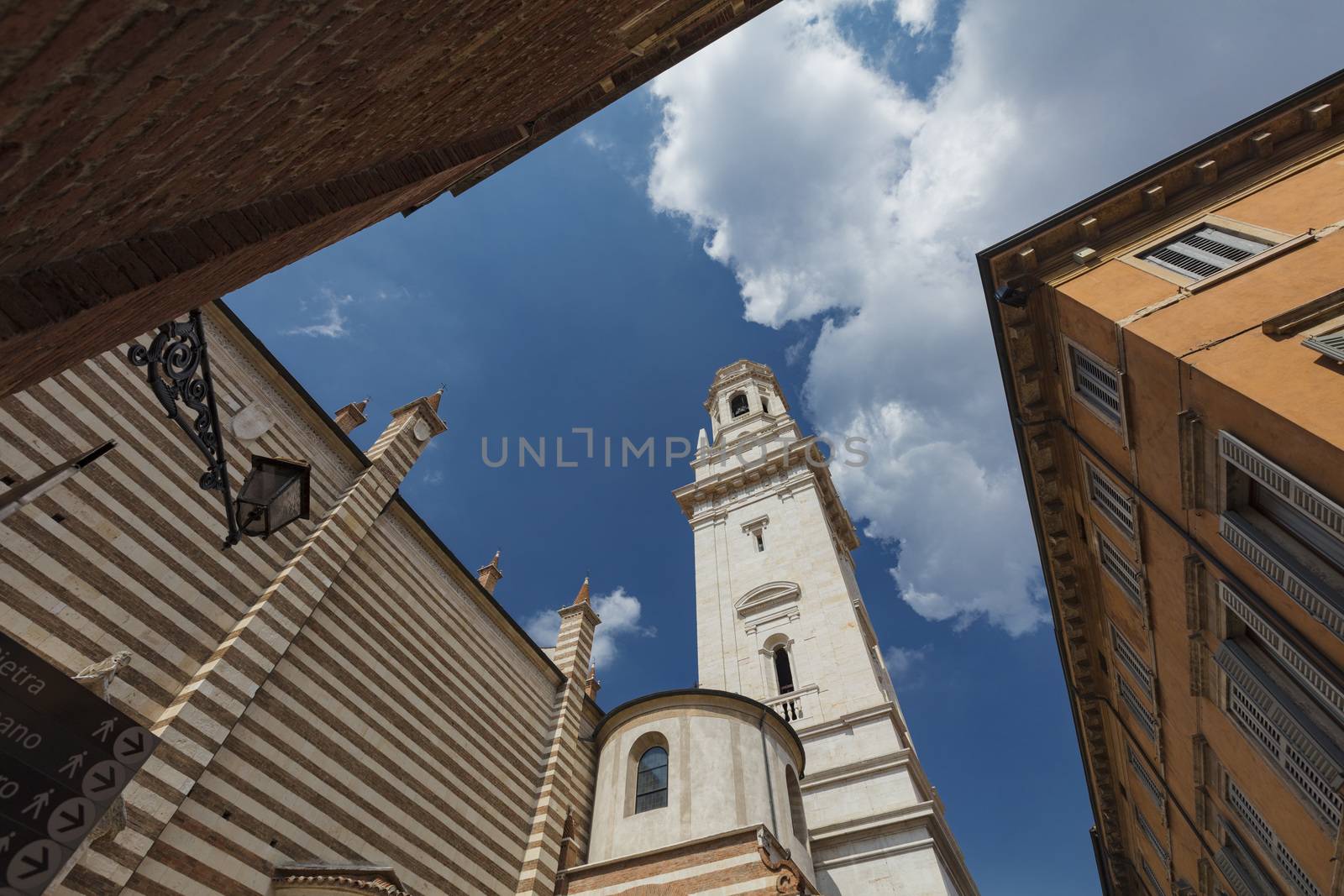 Verona, Italy, Europe, August 2019, A view of the Duomo Cattedrale di Santa Maria Matricolare