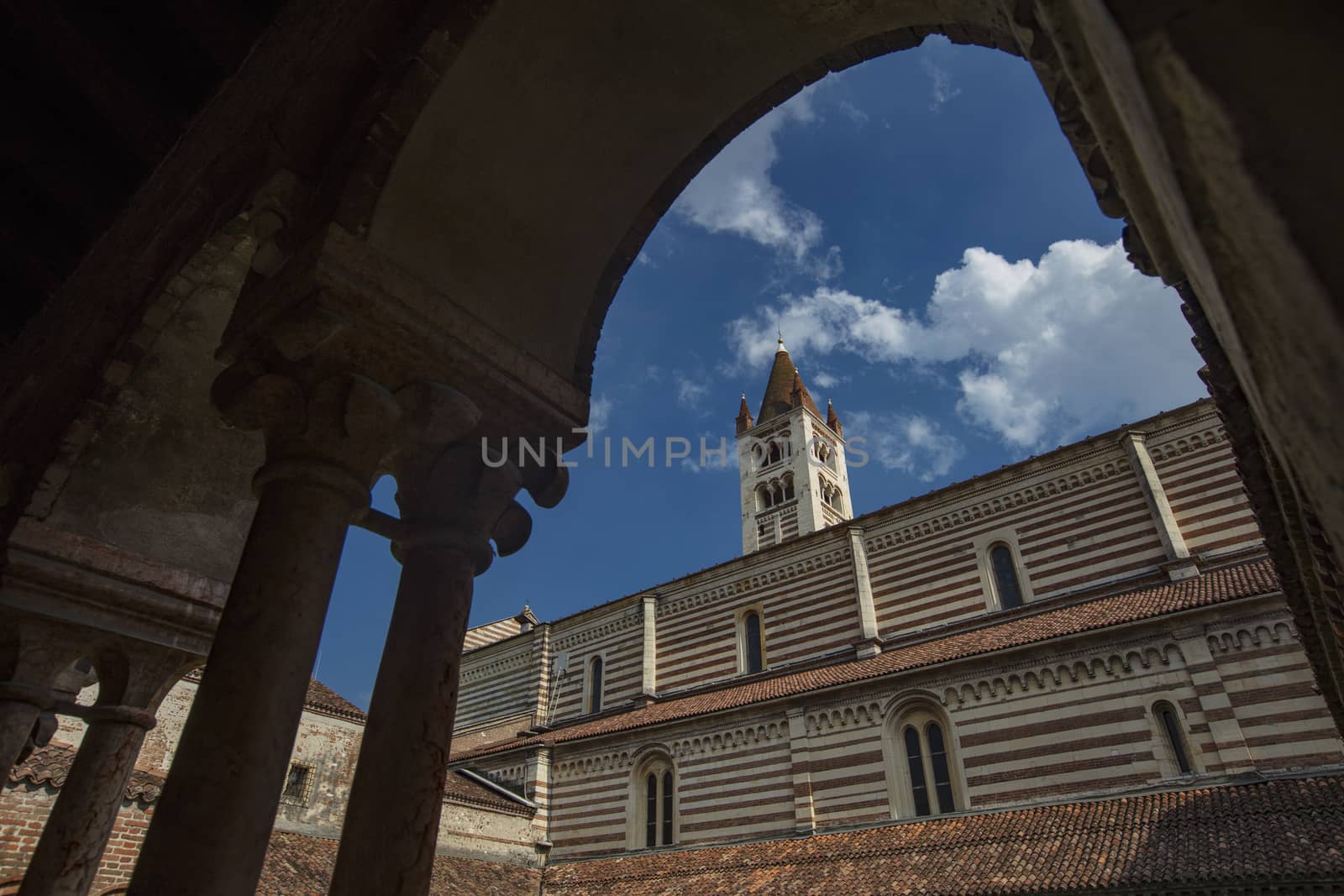 Verona, Italy, Europe, August 2019, A view of the Basilica di San Zeno Maggiore