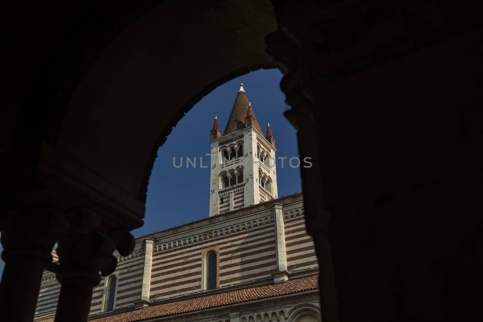 Verona, Italy, Europe, August 2019, A view of the Basilica di San Zeno Maggiore