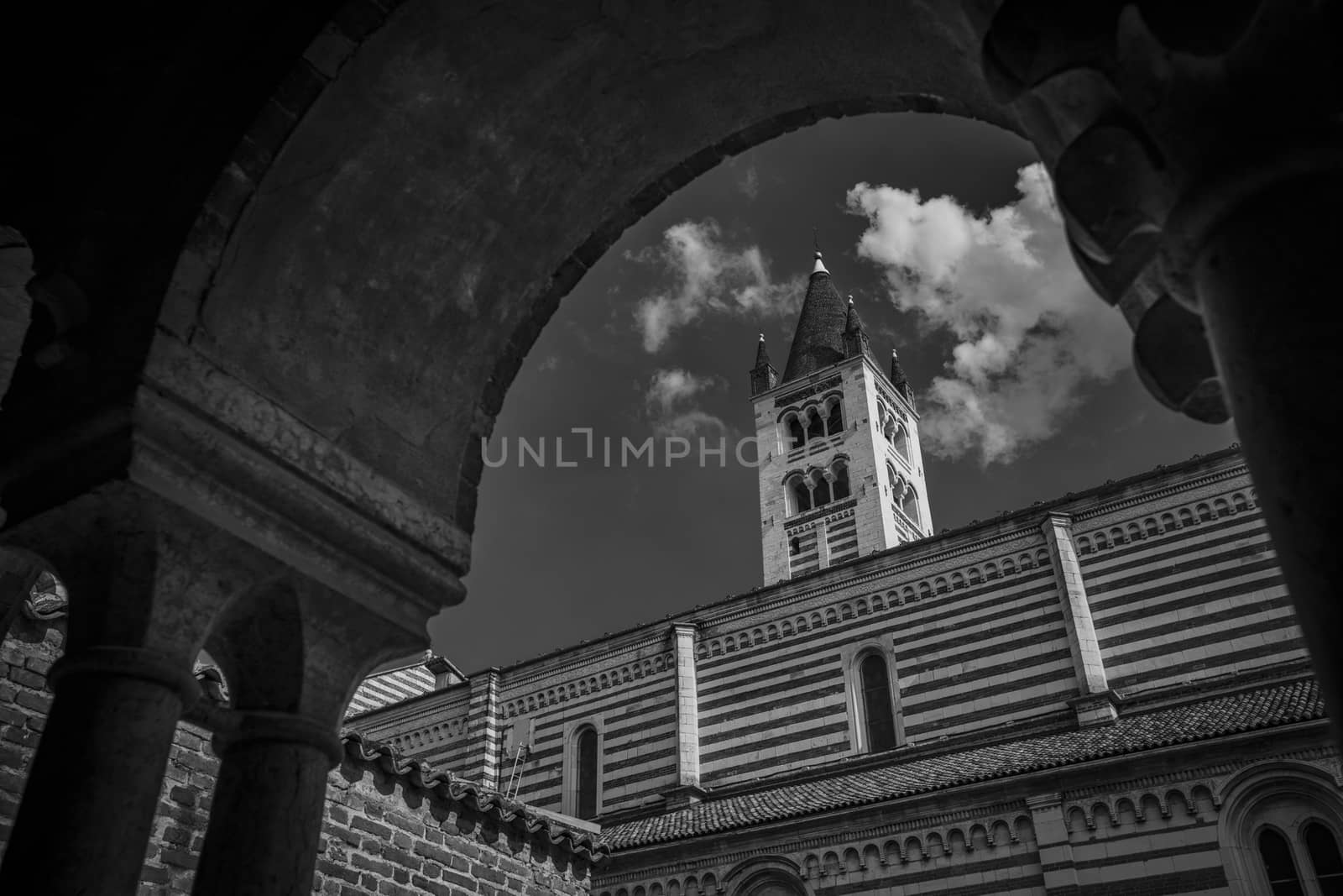 Verona, Italy, Europe, August 2019, A view of the Basilica di San Zeno Maggiore