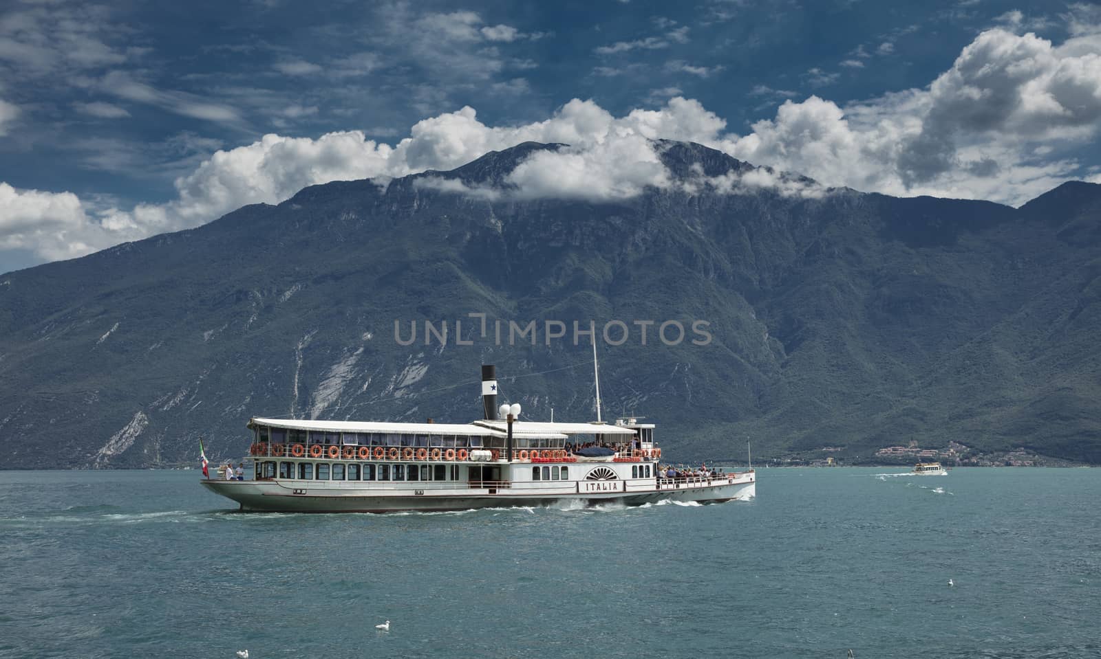 Lake Garda, Italy, Europe, August 2019, A view of the vintage paddle steamer ship Italia