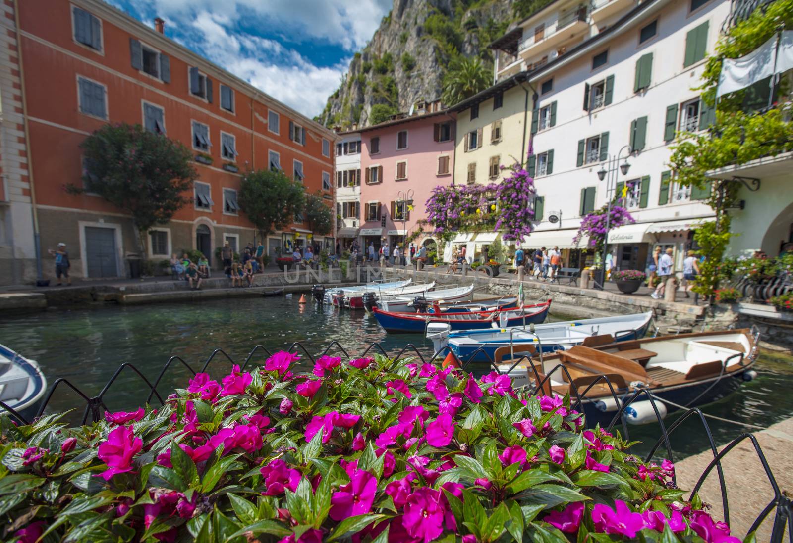Limone, Lake Garda, Italy, August 2019, view of the small town o by ElectricEggPhoto