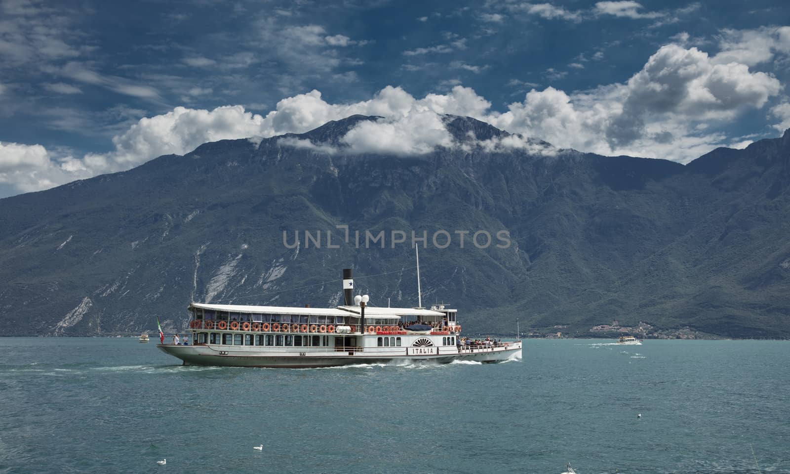 Lake Garda, Italy, Europe, August 2019, A view of the vintage paddle steamer ship Italia