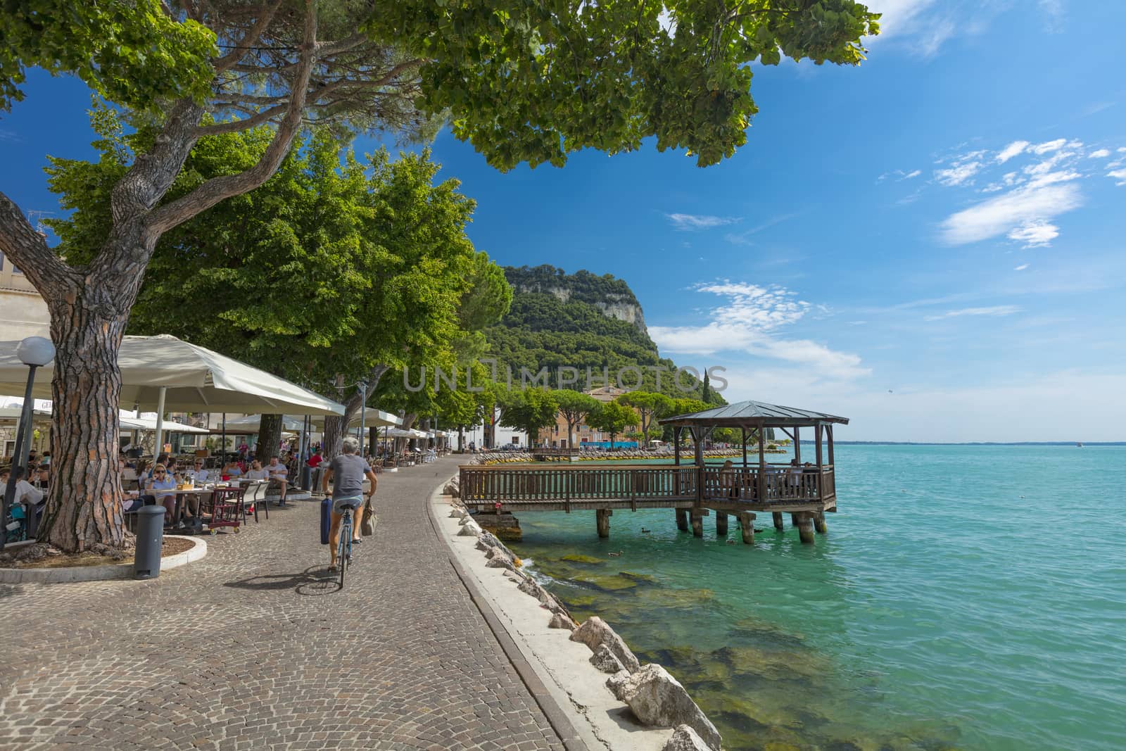 Garda, Lake Garda, Italy, August 2019, view of the lake, town and harbour