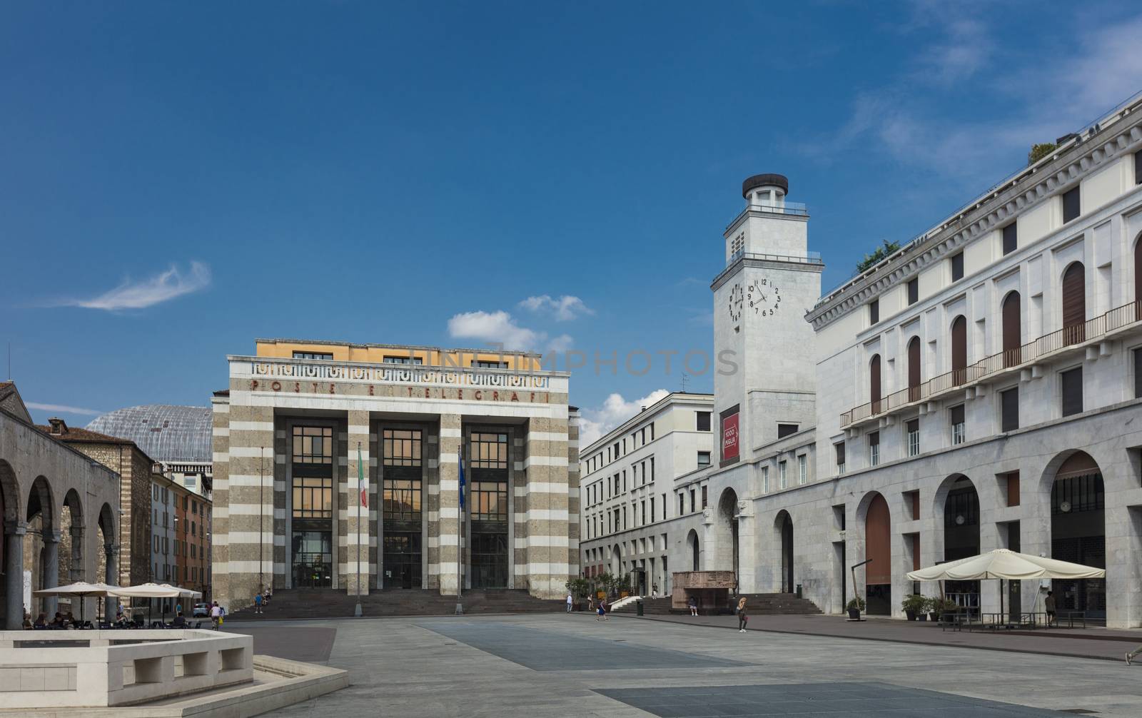 Brescia, Italy, Europe, August 2019, a view of the buildings in the Piazza della Vittoria
