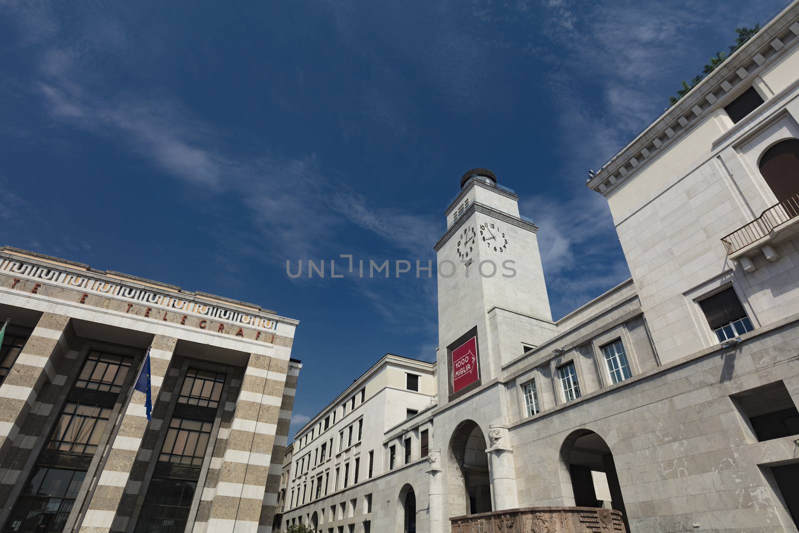 Brescia, Italy, Europe, August 2019, a view of the buildings in the Piazza della Vittoria
