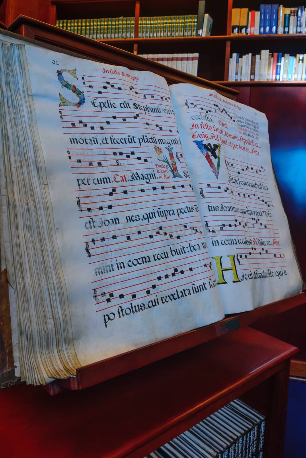 KORAZIM, ISRAEL - JANUARY 22, 2016: The Library in the Domus Galilaeae (House of Galilee) Monastery, on the peak of Mount of Beatitudes, Israel