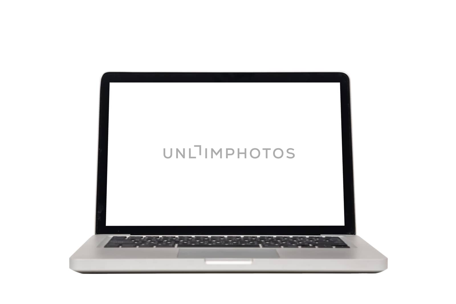 laptop computer mock up with empty blank white screen isolated on white background with clipping path, front view. modern computer technology concept by asiandelight