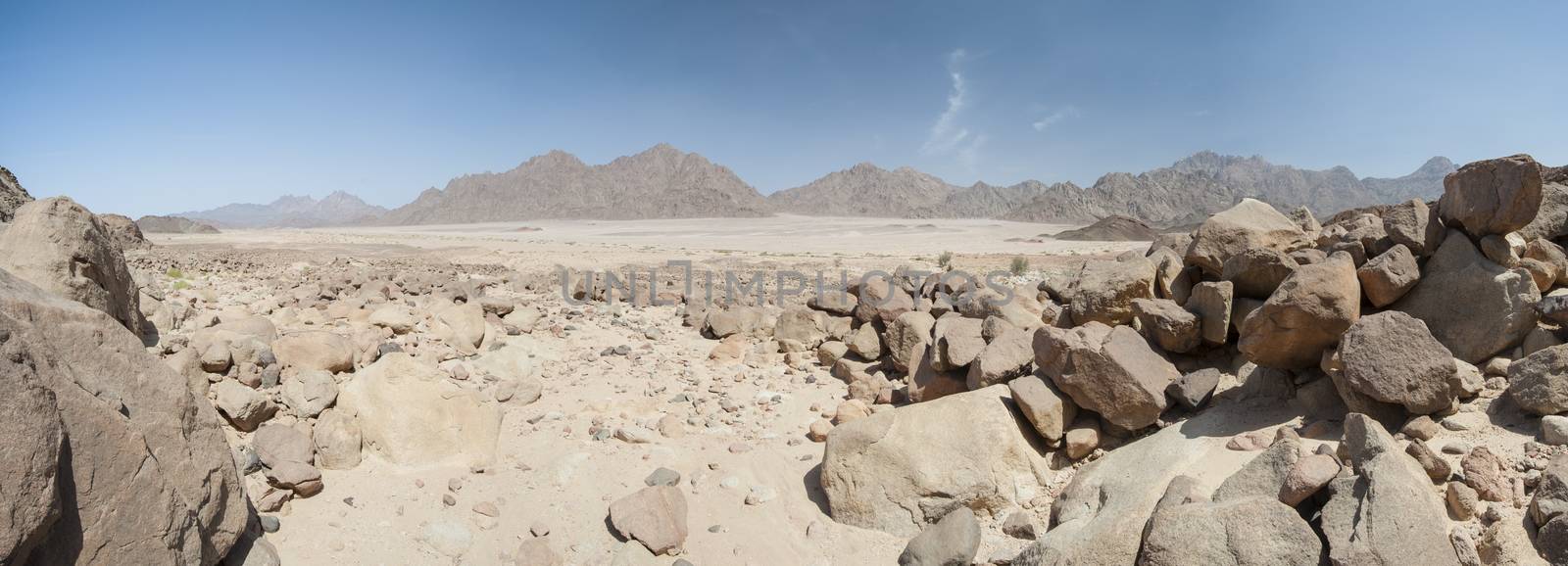 Panorama of rocky mountain slope landscape in an arid desert environment