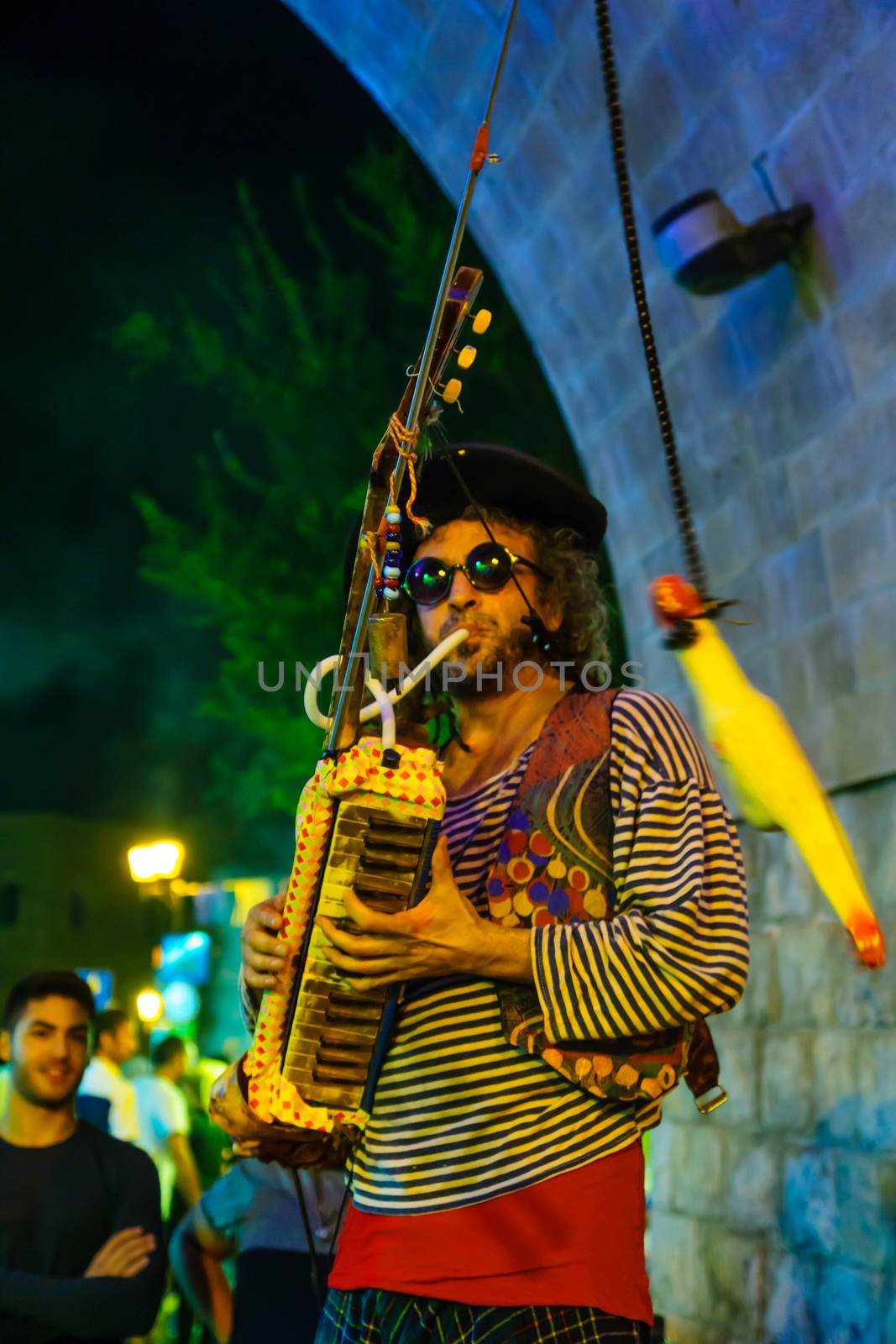 SAFED, ISRAEL - AUGUST 23, 2017: Scene of the Klezmer Festival, with street musicians playing, in Safed (Tzfat), Israel. Its the 30th annual traditional Jewish festival in the public streets of Safed