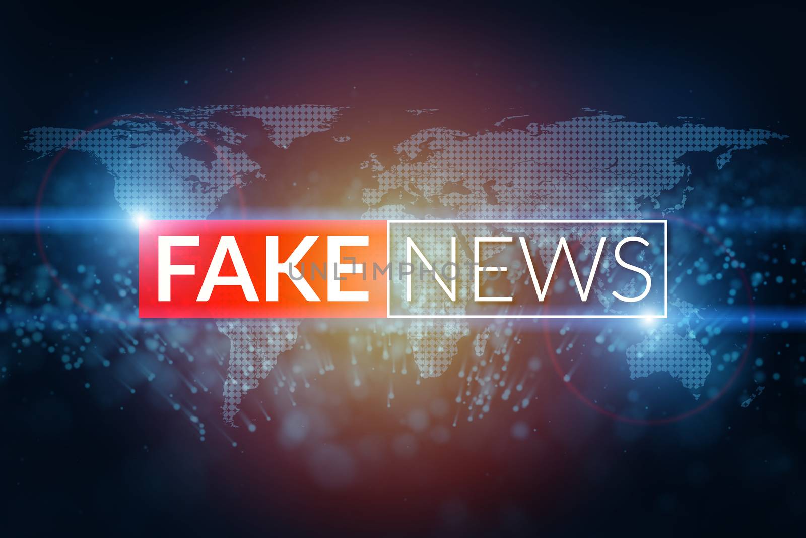fake news live screen template on digital world map background. by asiandelight