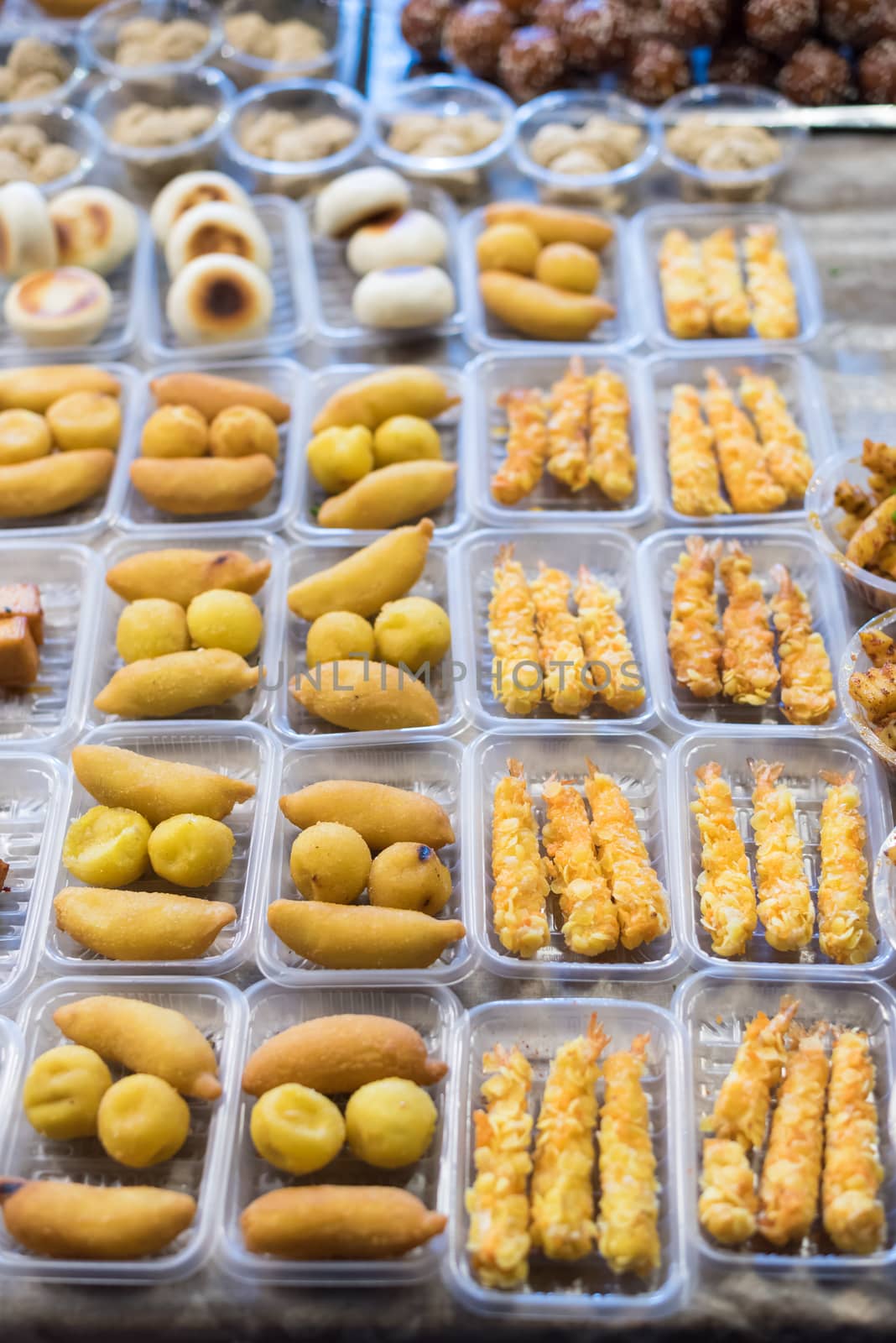 Assorted chinese snacks on a table in Chengdu, Sichuan province, China