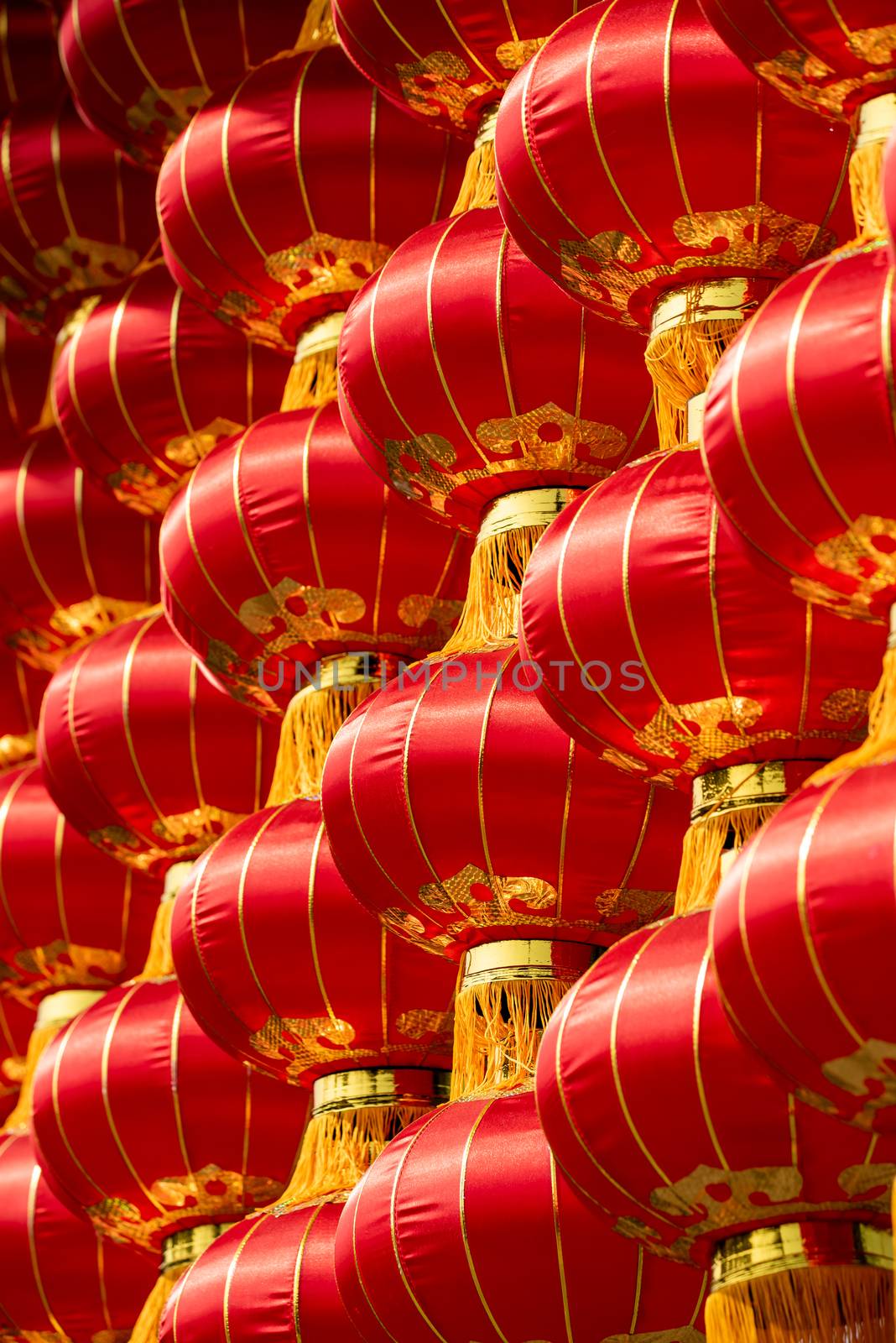 Group of red chinese lanterns close-up view for the chinese new year