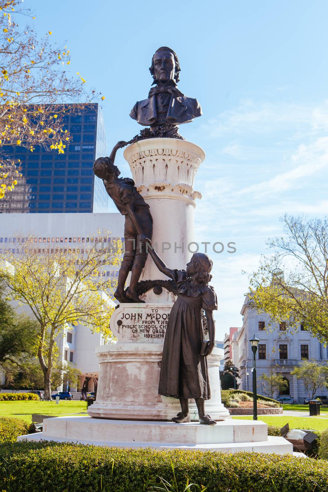 New Orleans, USA - January 21 2013: John McDonogh Monument in Lafayette Square in New Orleans, Louisiana, USA