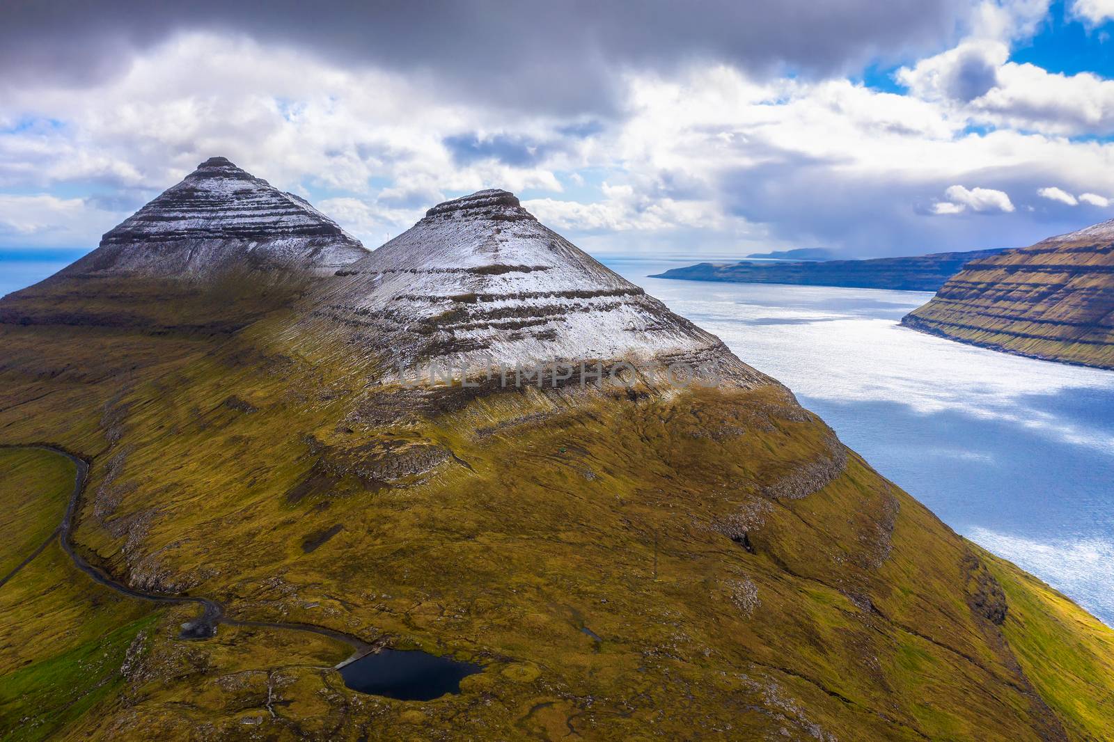 Aerial view of the Bordoyarnes mountain near Klaksvik on Faroe Islands by nickfox