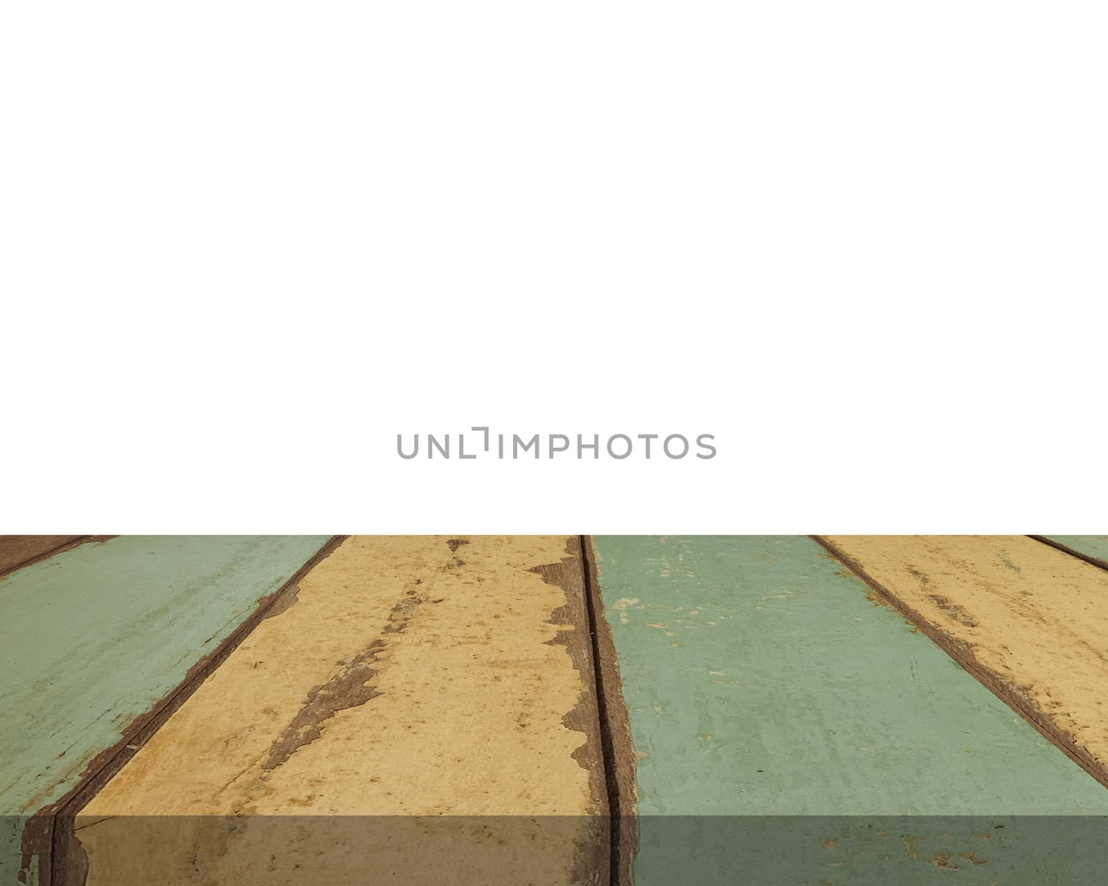 Empty wooden table on white background.