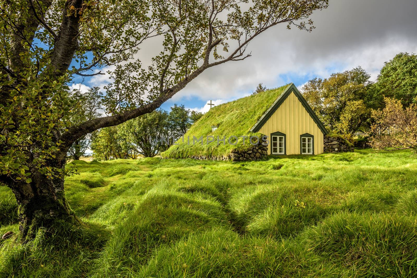 Turf Church in small icelandic village of Hof, Skaftafell Iceland