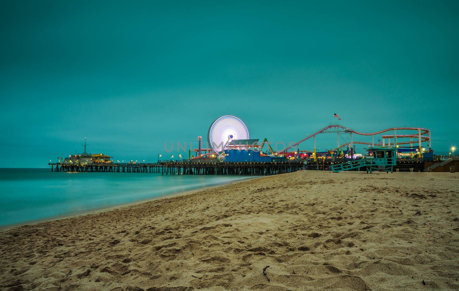 Santa Monica Pier at night,  Los Angeles, California. Long exposure.