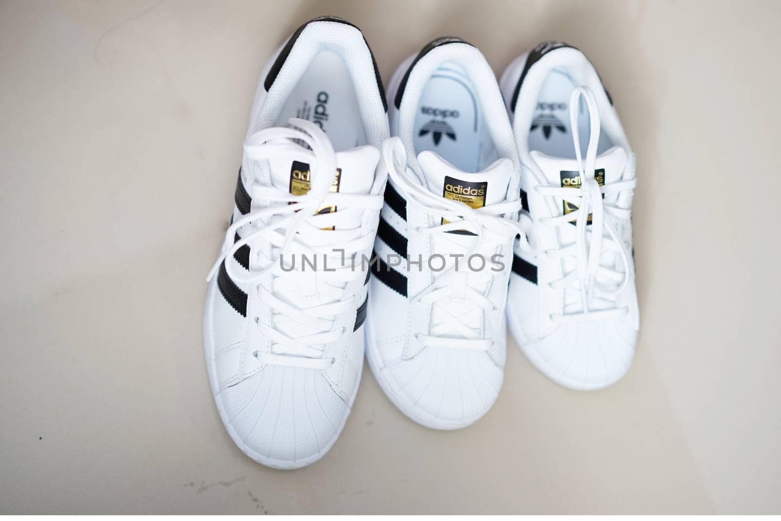 Bangkok ,Thailand,July 18 ,2018-Three white sneaker shoes  brand Adidas.jpg