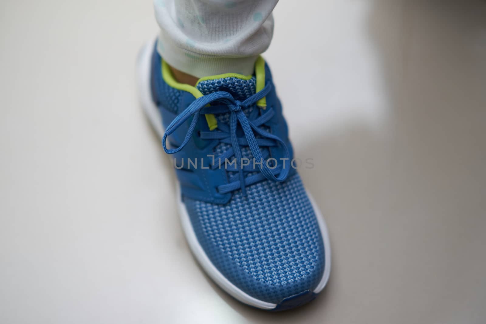 blue sport shoes on top view ,single