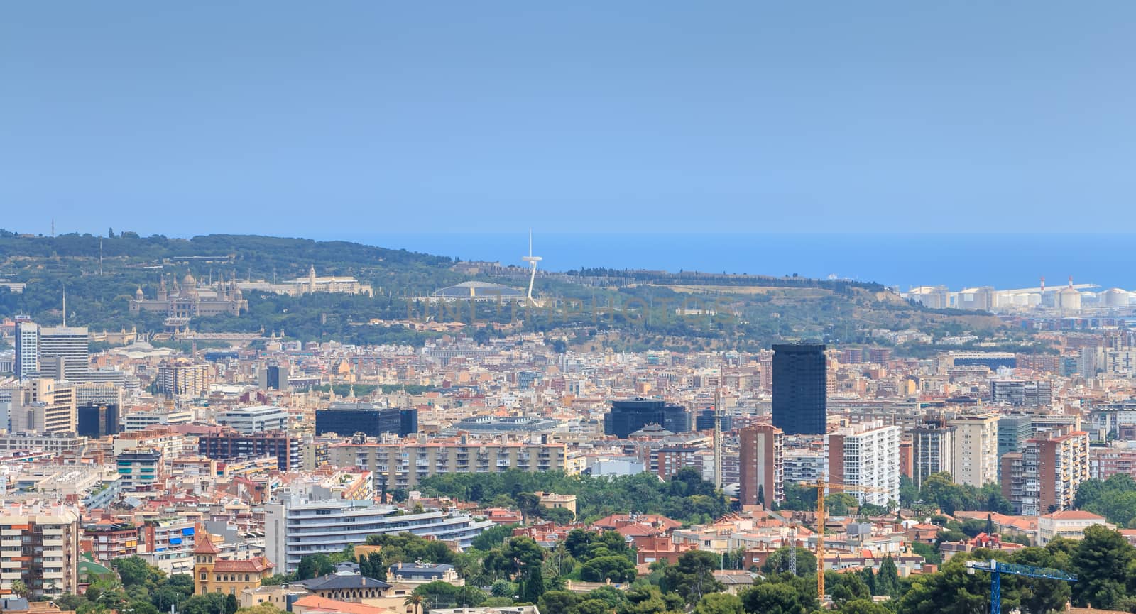 BARCELONA, SPAIN - June 21, 2017 : aerial view of Barcelona from the mountains on a summer day