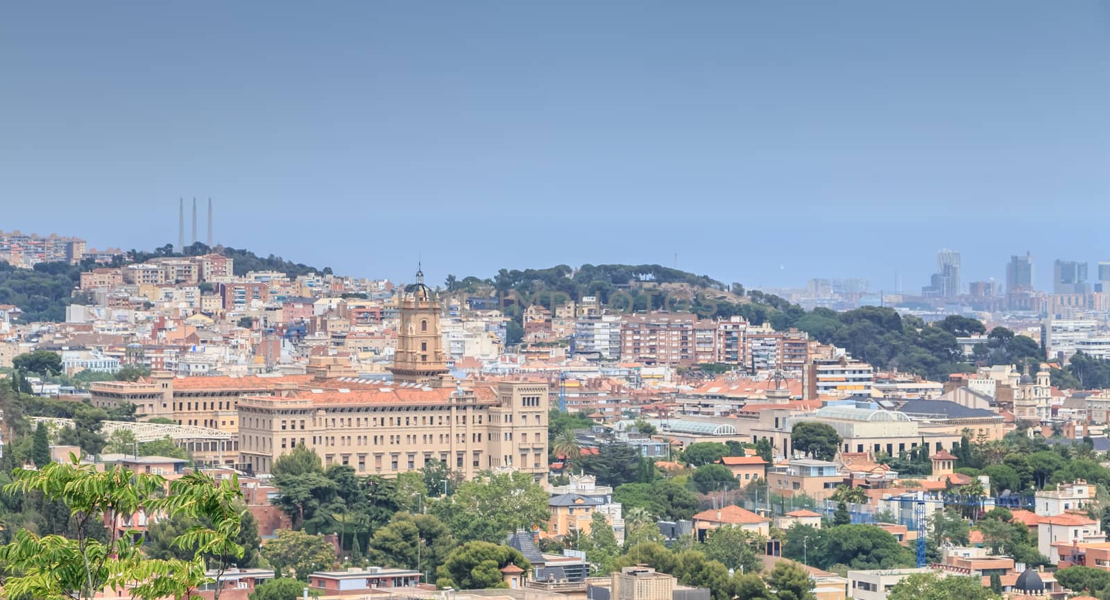 BARCELONA, SPAIN - June 21, 2017 : aerial view of Barcelona from the mountains on a summer day