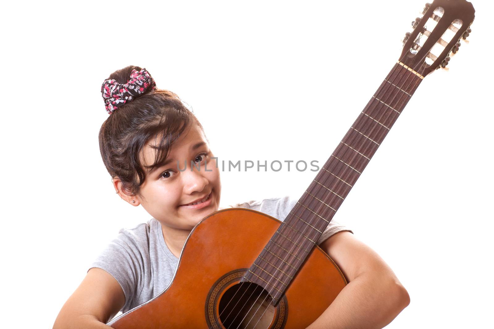 young beautiful asian woman with her guitar