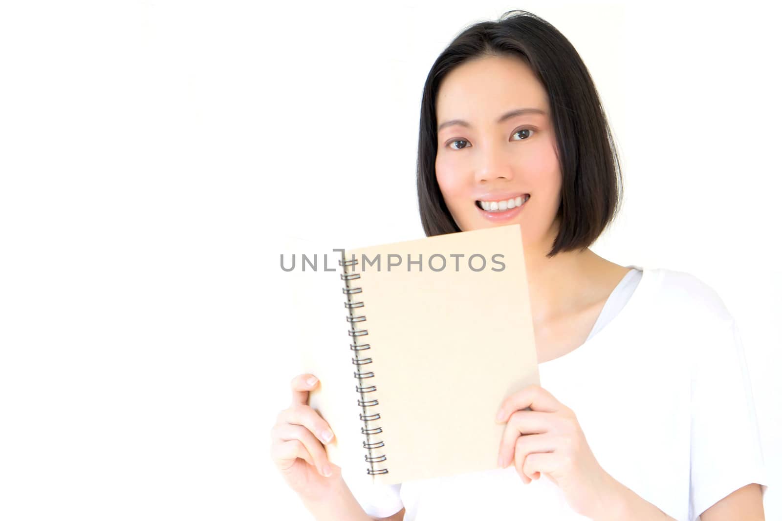 Young reading woman. Isolated over white background.