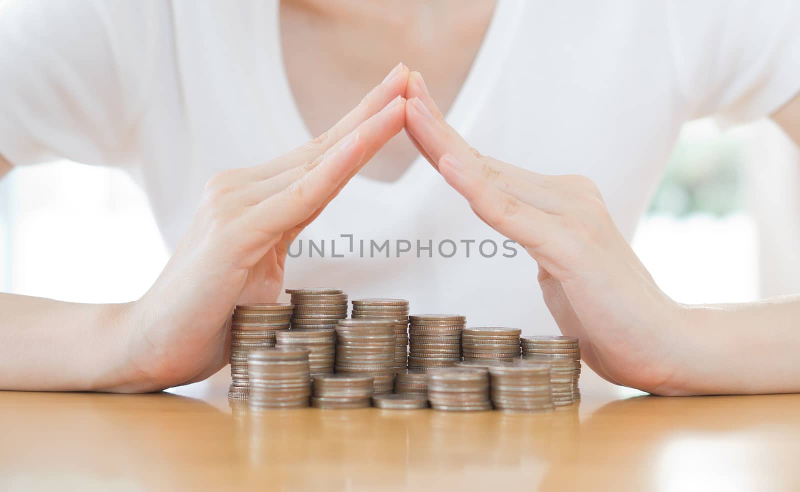 Shiny new money saving or care concept with copy-space