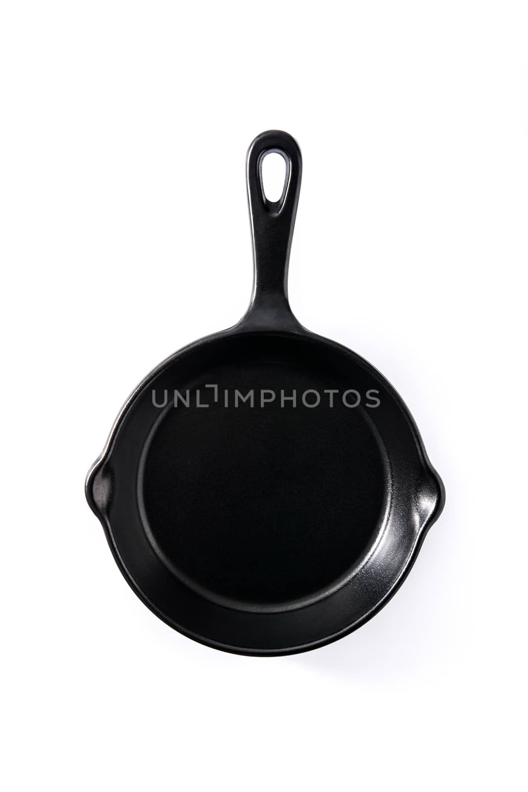 Empty black frying pan isolated on white background