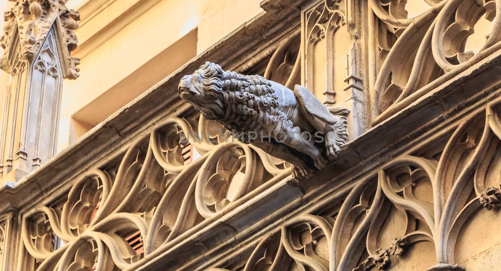 BARCELONA, SPAIN -  June 20, 2017 : Architectural detail of the Historical Archives of the Hospital of the Holy Cross and Saint Paul in town center a summer day