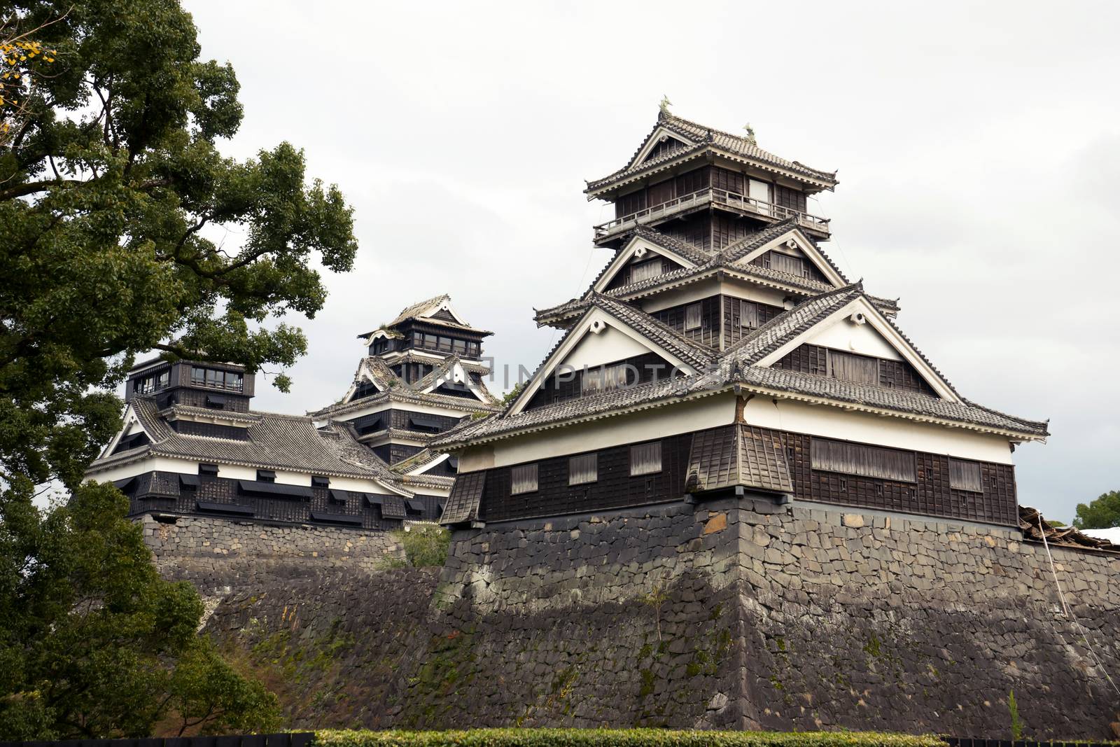 KUMAMOTO - DEC,16 : Landscape of Kumamoto castle, a hilltop Japanese castle located in Kumamoto Prefecture on the island of Kyushu.The main castle was damaged by earthquake and now repairing. JAPAN DEC,16 2016