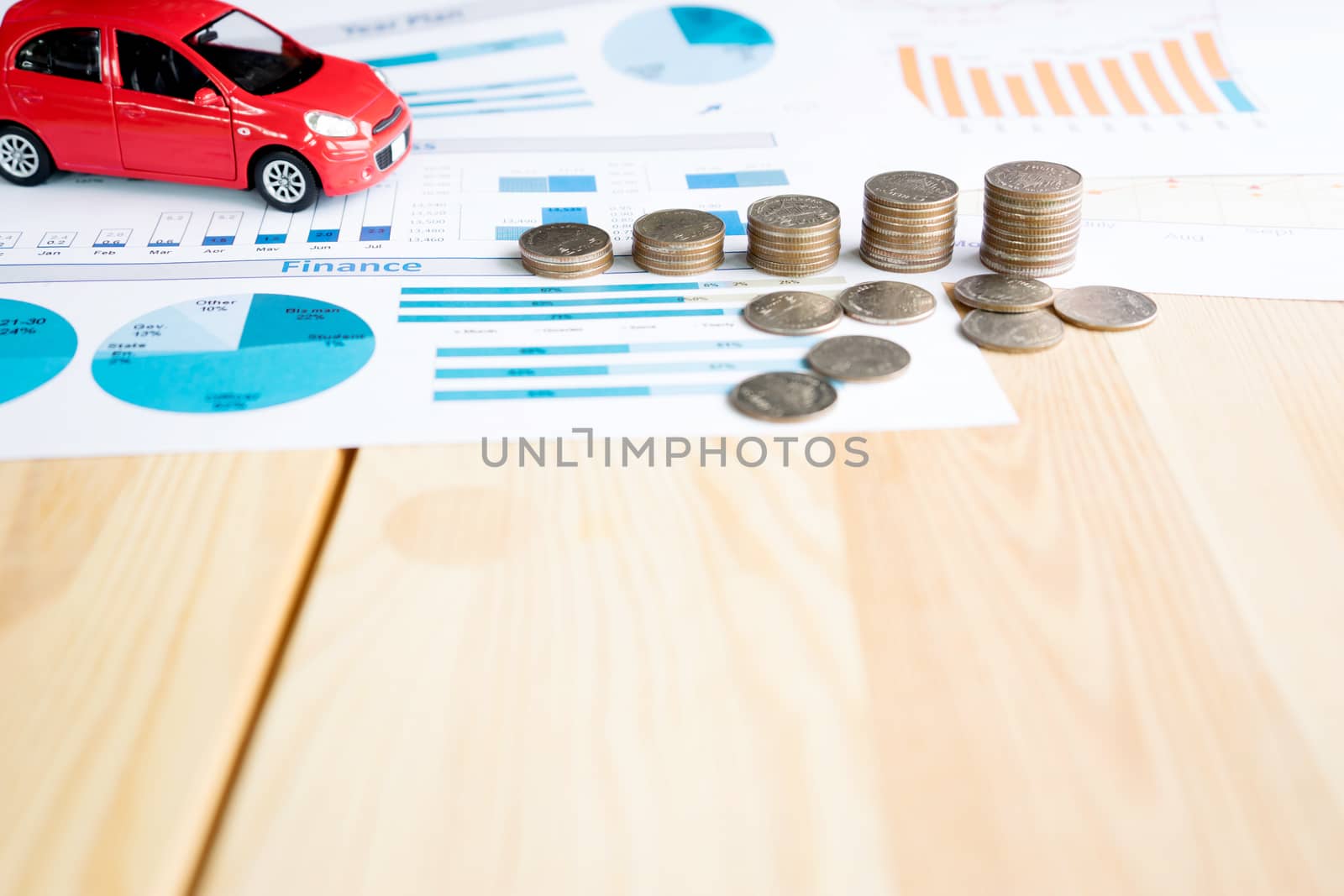 Money, chart and Red Car