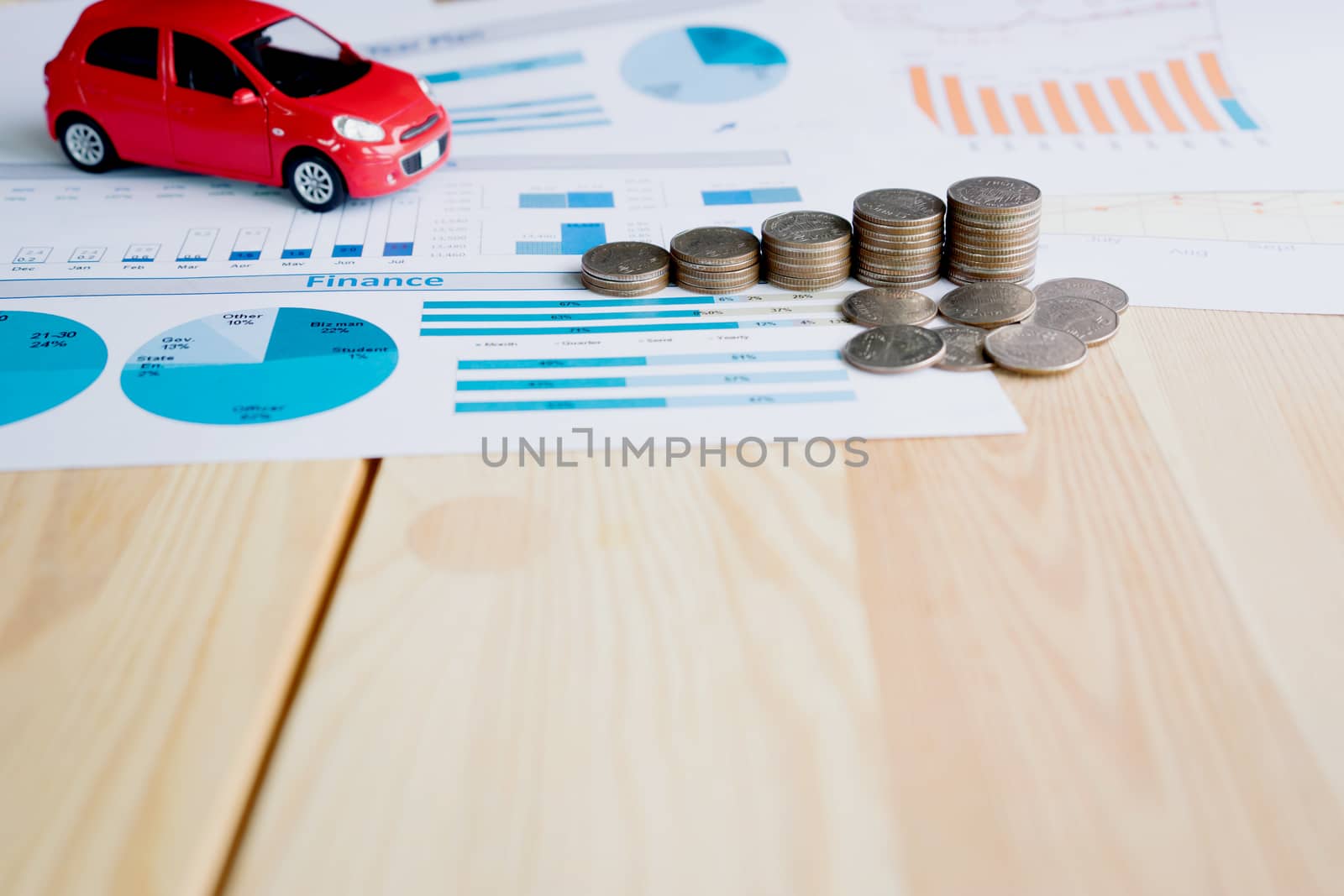 Money, chart and Red Car