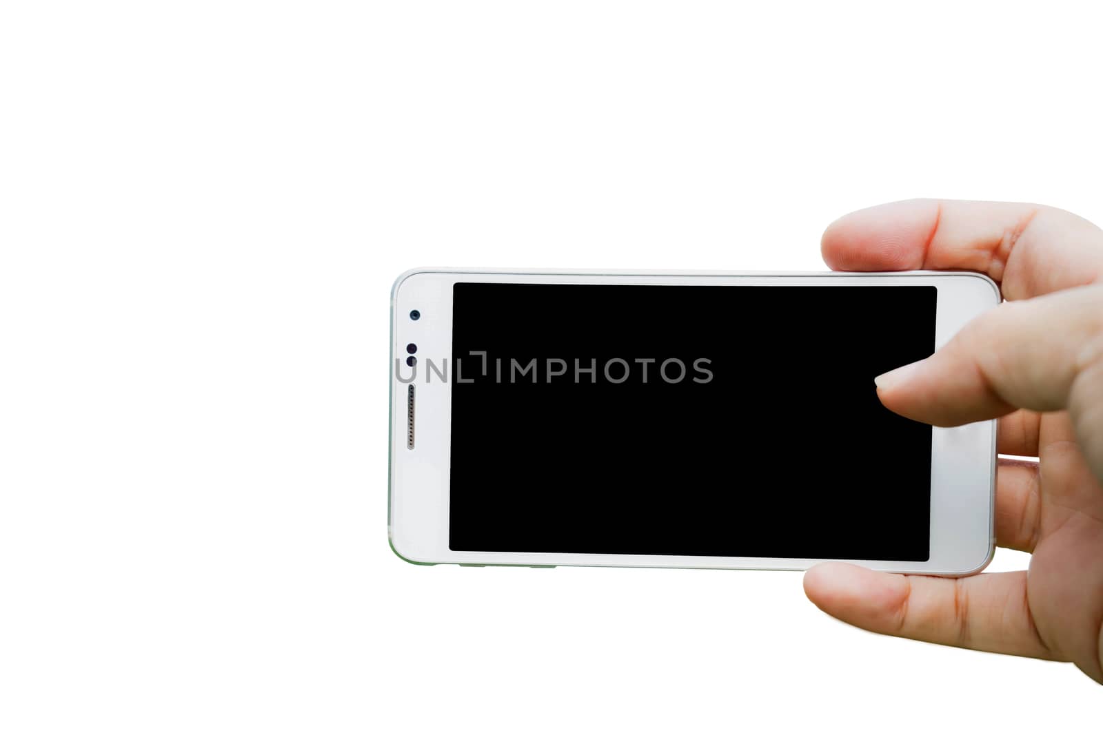 hand holding smartphone blank screen taking photo by ekachailo