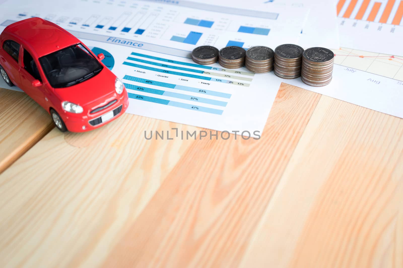 Money, chart and Red Car