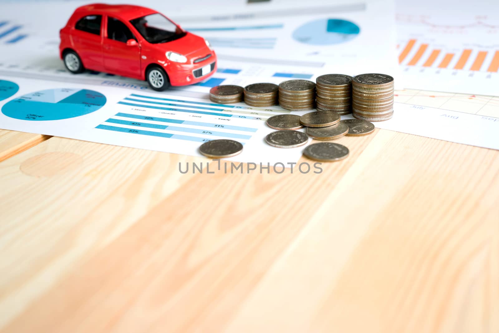 Money, chart and Red Car